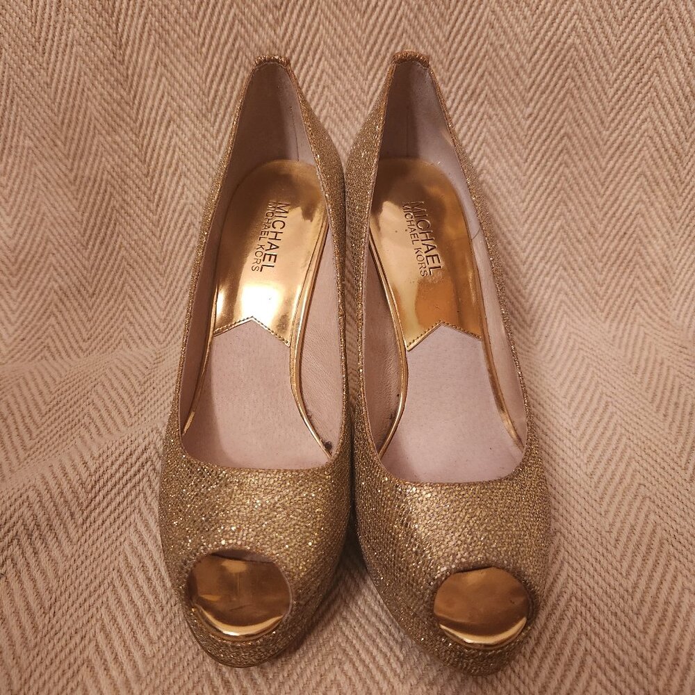 Michael Kors Gold Glitter Platform Heels size 9